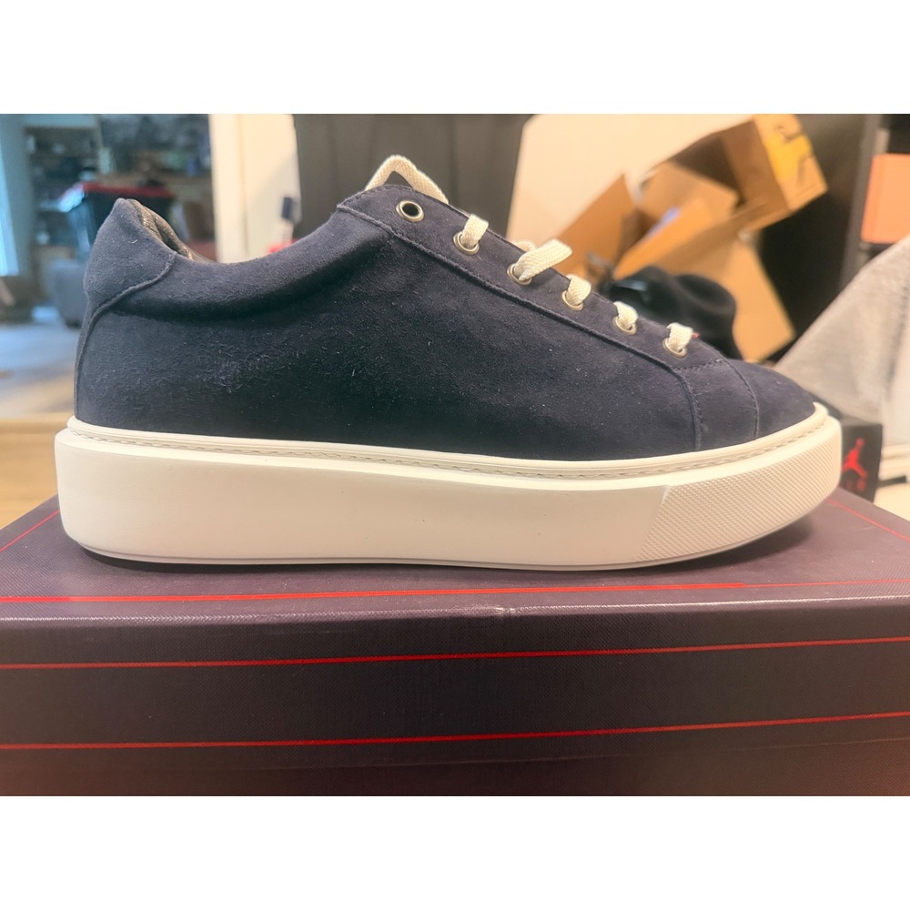 Isaia Napoli Navy Blue Suede Platform Sneakers Low Top Size 40 SNKS0D GOAT1 800